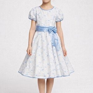 American girl Bitty Baby dress-white and blue. EUC- Size 7